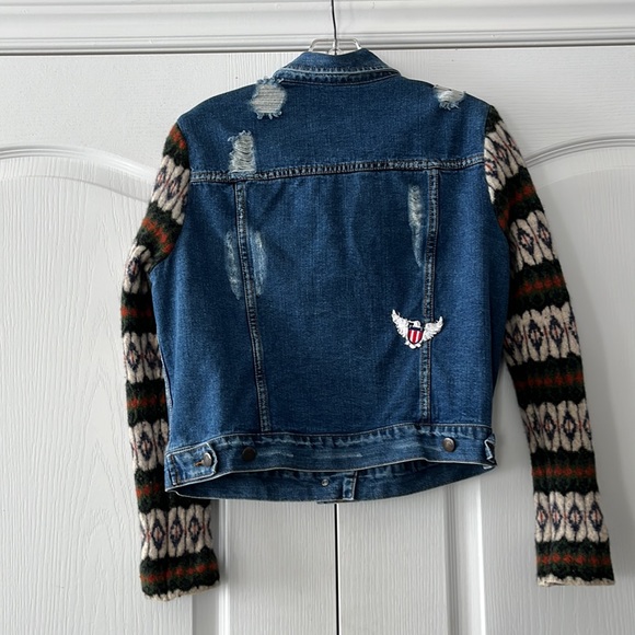 EUC Free People blue denim jacket with knitted Cyprus sleeves - Picture 8 of 14